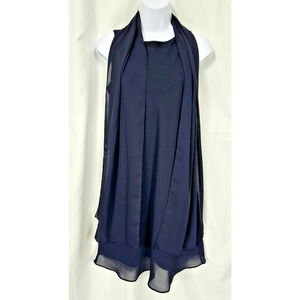 EUC Alyn Paige Navy 2 Layer Scarf Dress with Scarf Women's Size 7/8 Polyester